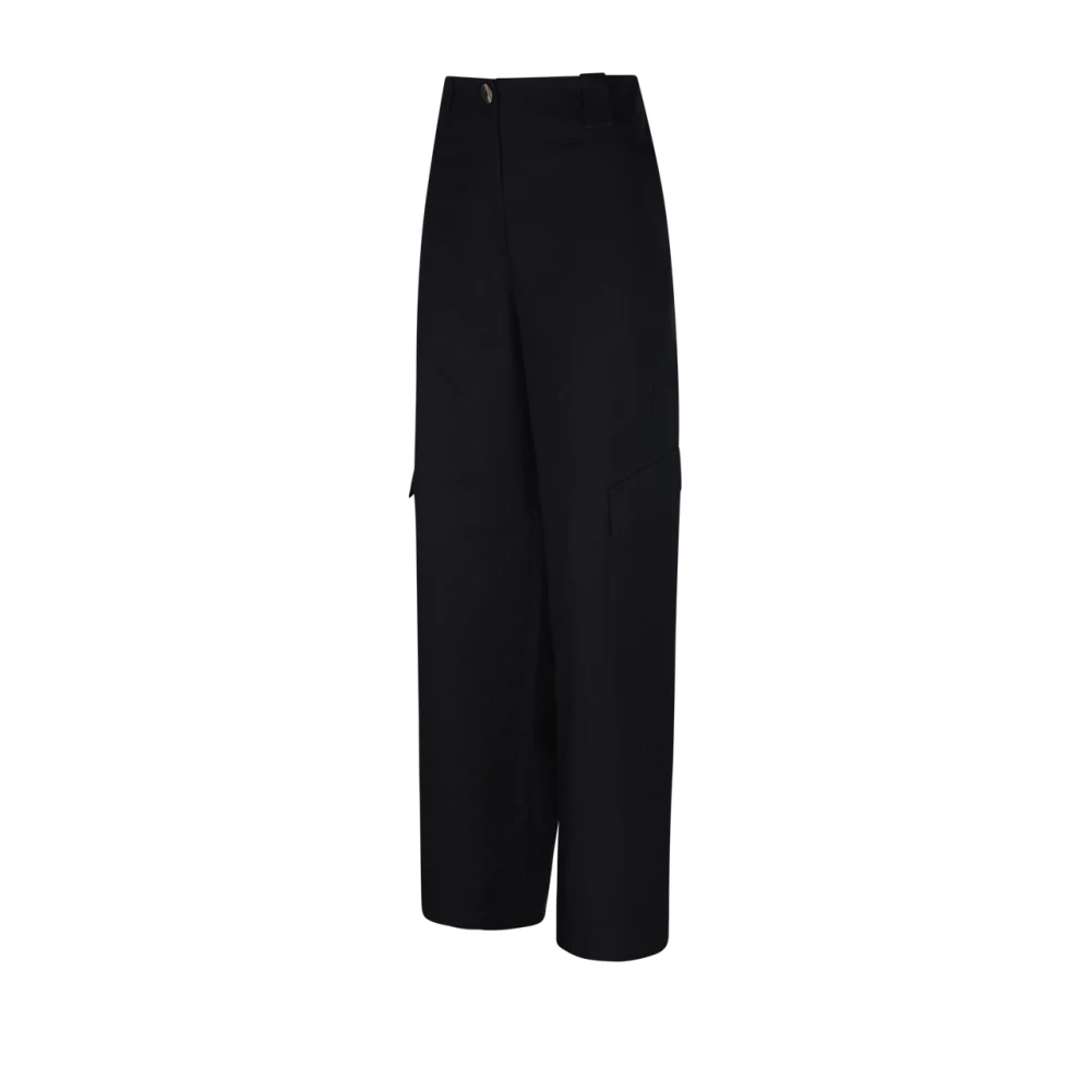 Ganni Zwarte Herringbone Canvas Mid Waist Pant Black Dames
