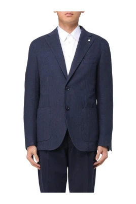 Blå Linneblazer Modern Stil