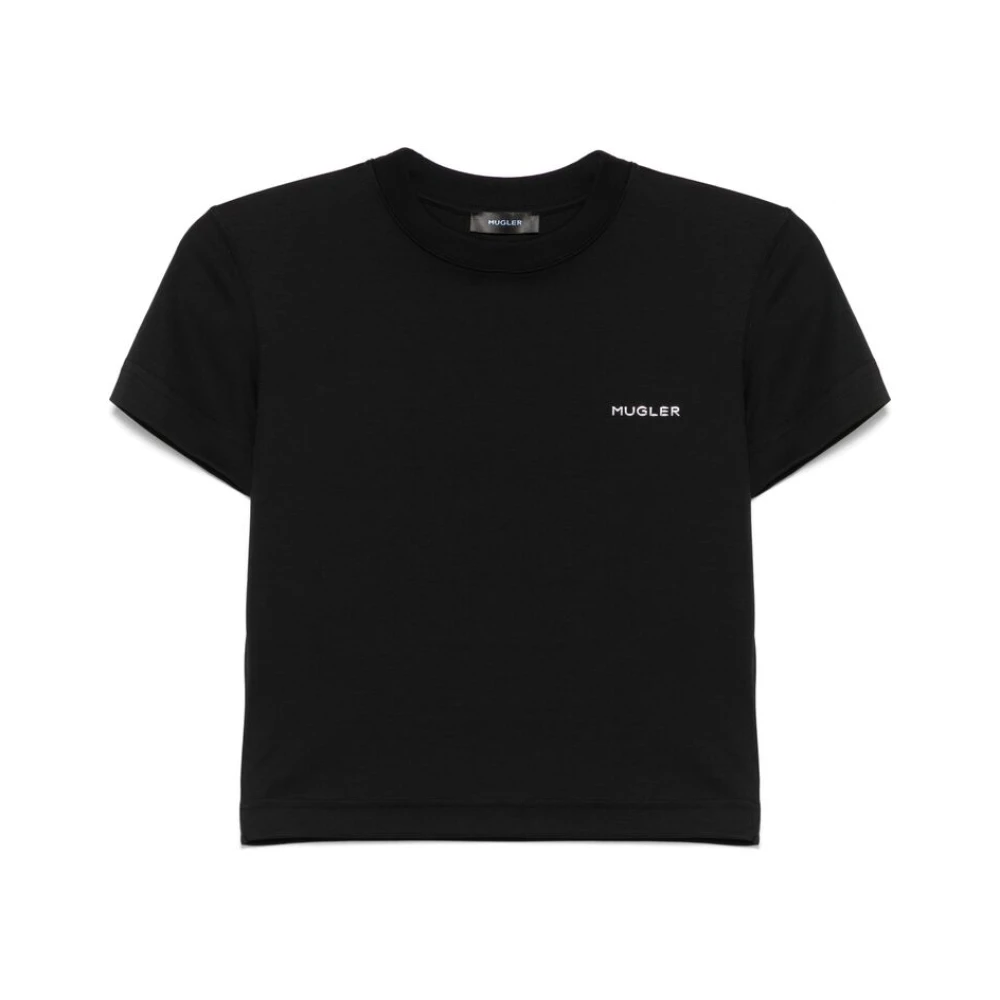 Mugler Zwart Crew Neck Logo T-shirt Black Dames