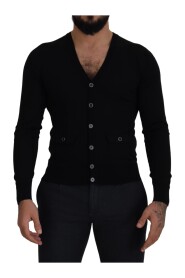 Black Wool Button Down Cardigan Sweater