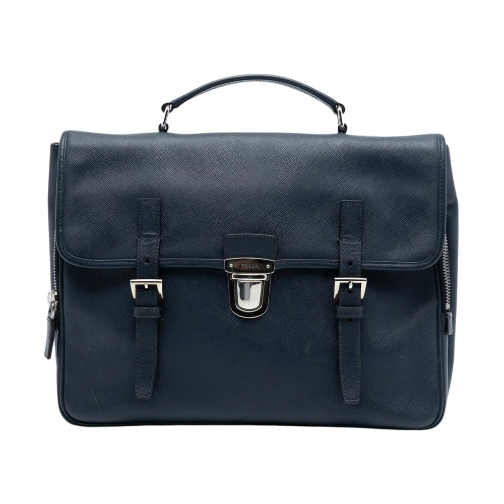 Prada Vintage Women's Blue Pre-Owned Vintage Saffiano Leather Briefcase