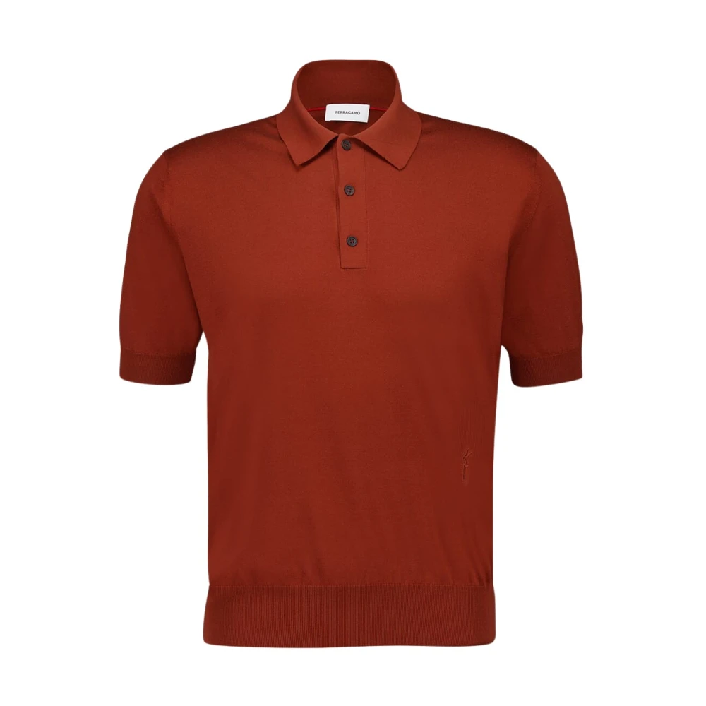 Ferragamo Men's Brown Silk Cotton Knit Polo Shirt