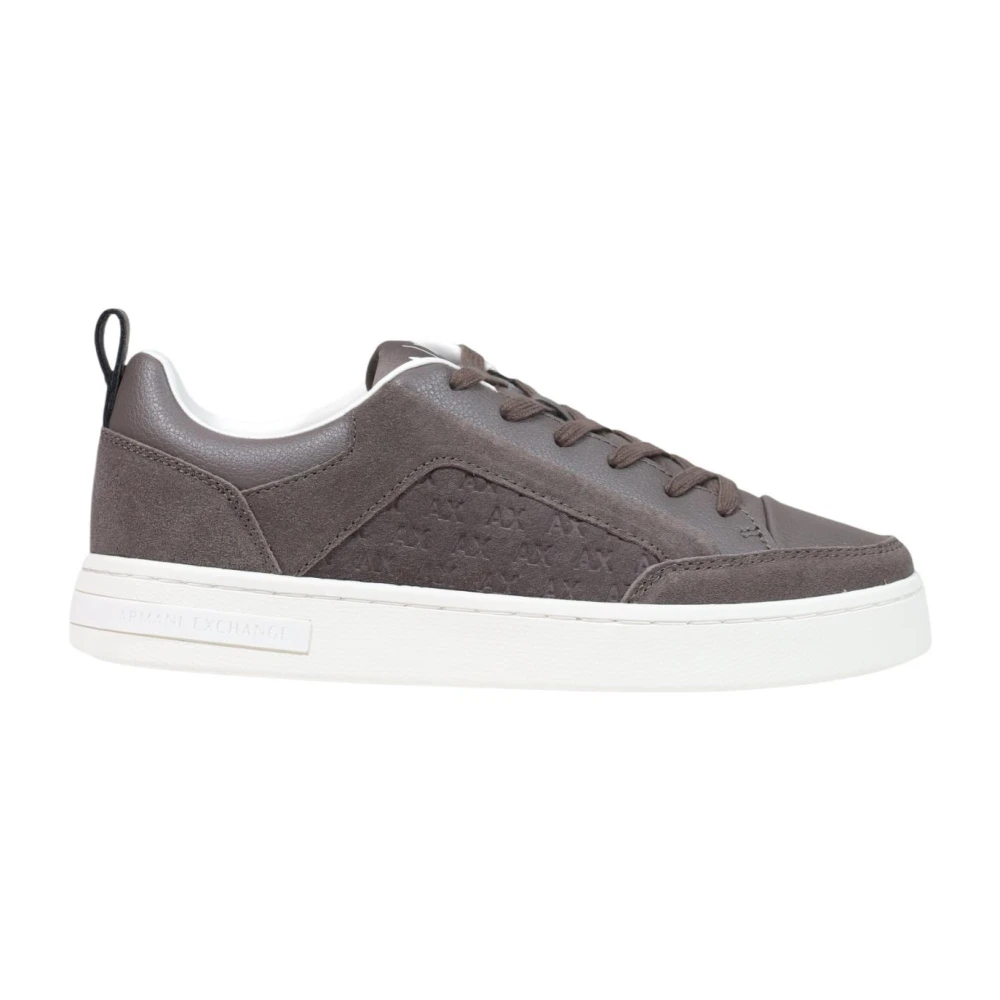 Armani Exchange Mannelijk Grijs Schoenen Heren, 44 1/2 Eu, Suède, Sneakers Van Suède Met All-Over Logo En Rubberen Zool