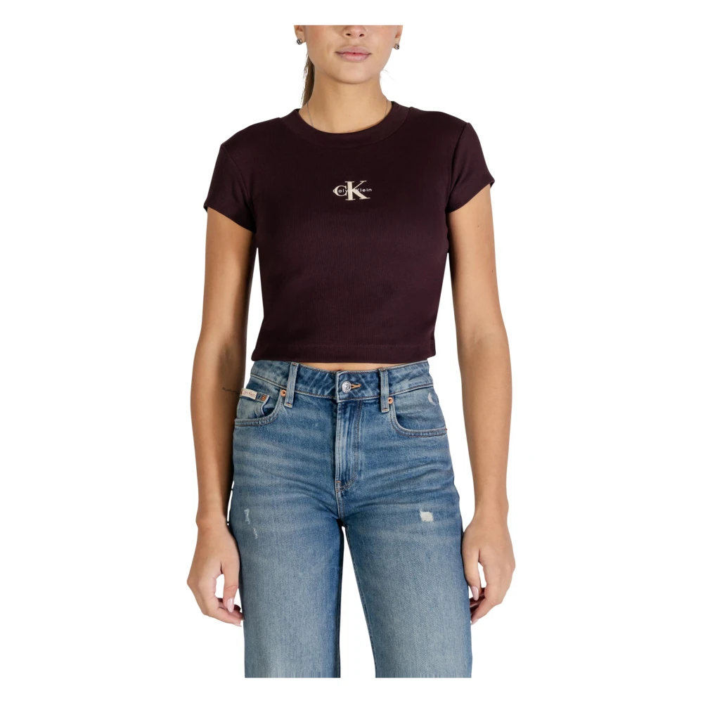 Calvin Klein Jeans Women's Brown T-Shirts, L, Monogram Baby Tee