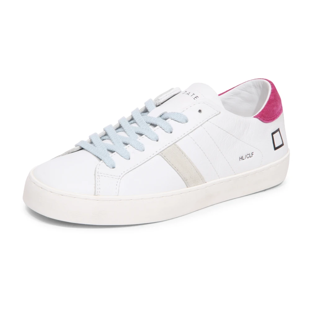 D.a.t.e. Women's White Hill Low Calf -Fuxia Sneakers