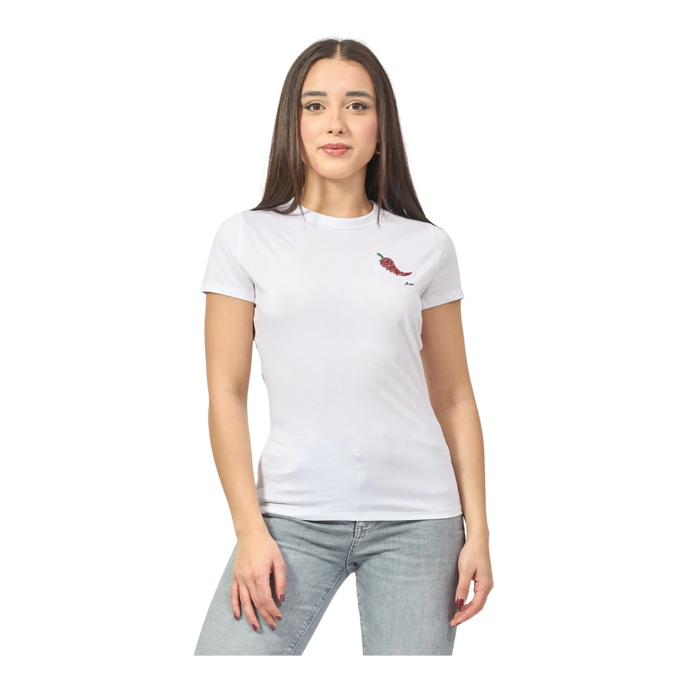 Hugo Boss Wit T-shirt met kristalpepers White Dames