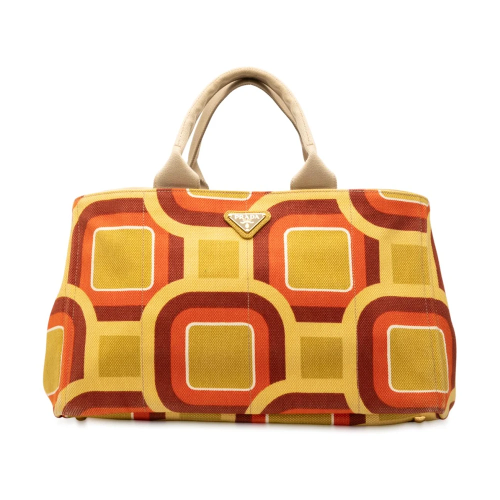 Prada Vintage Women's Yellow Pre-Owned Patterned Textile Handbag