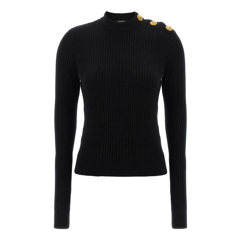 Balmain Women's Black Ribbed Jumper - Turtlenecks - S - Knitwear