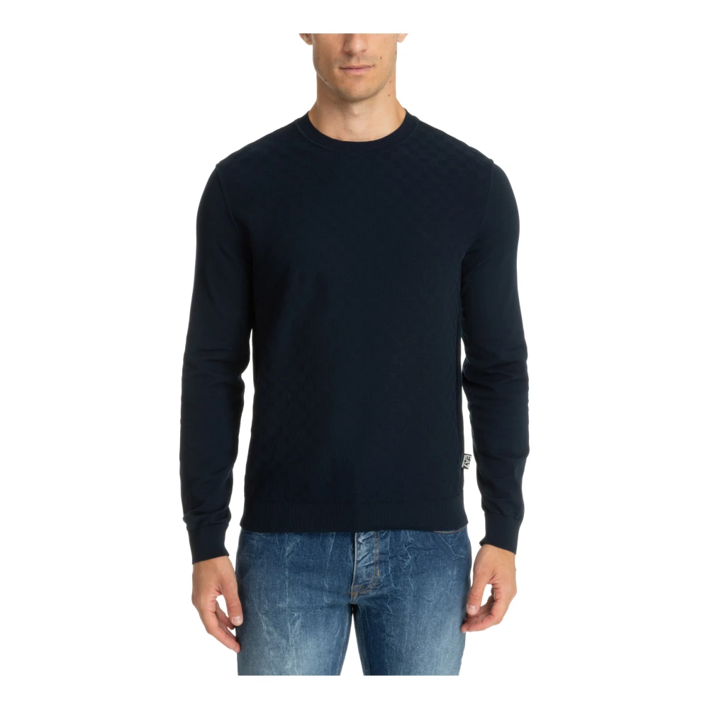 Emporio Armani EA7 Geruite Logo Sweater Blue Heren