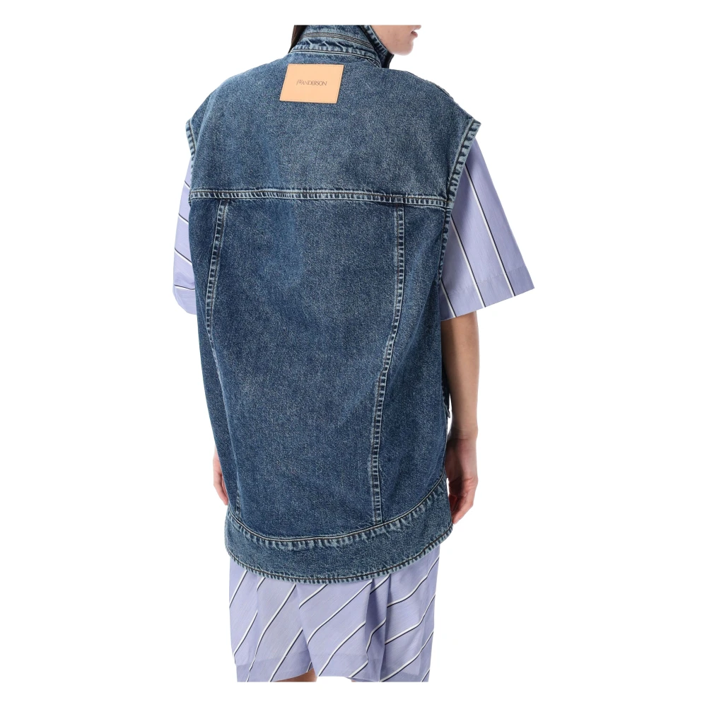JW Anderson Mouwloze hoge hals denim jas Blue Dames
