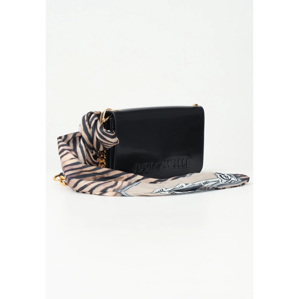 Just Cavalli Zwarte schoudertas met dierenprint sjaal Black Dames