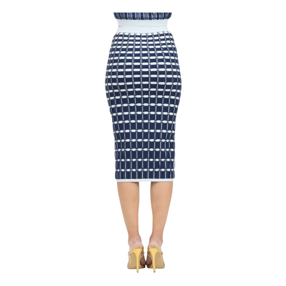 Elisabetta Franchi Blauwe Midi Rok met Ruches Blue Dames