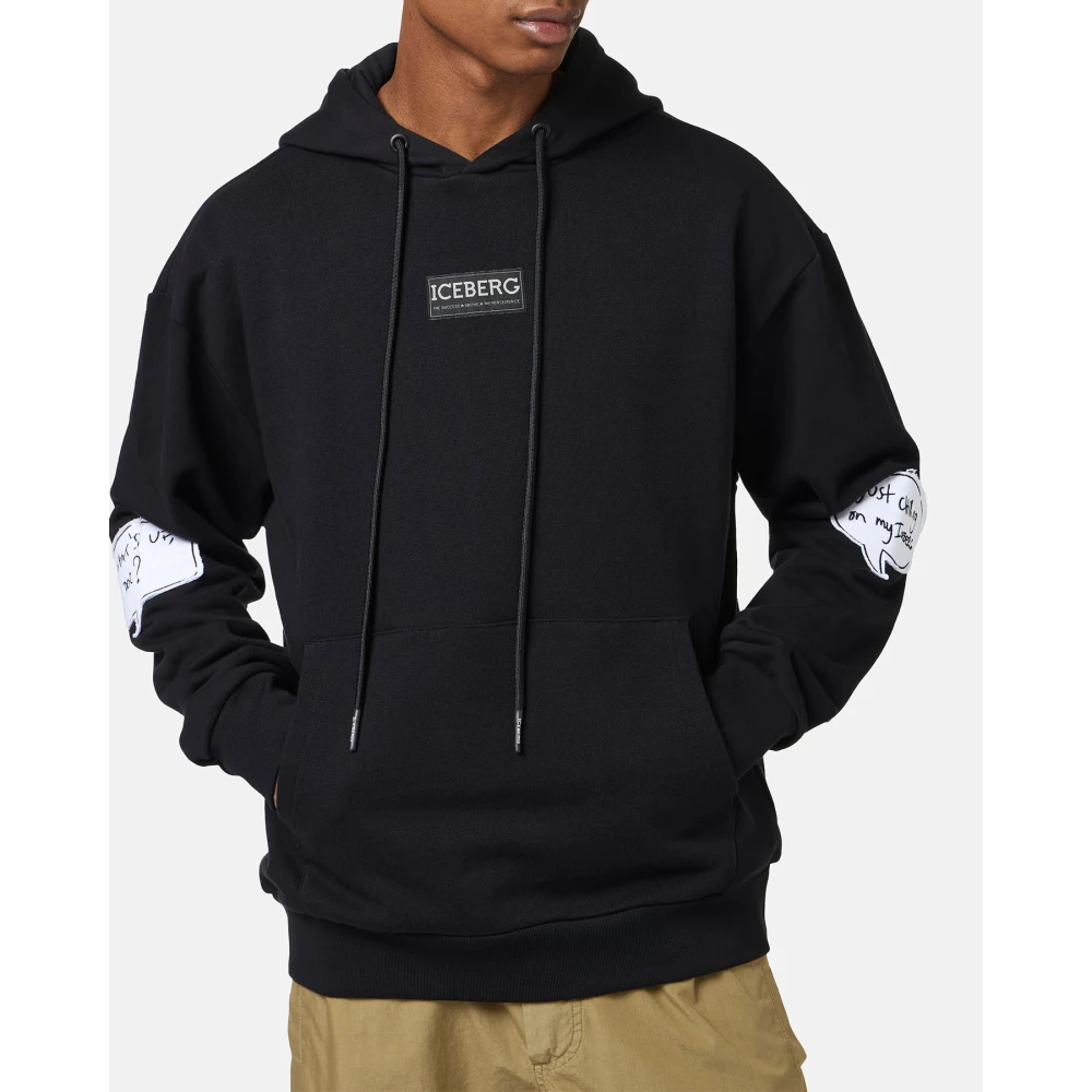 Iceberg Zwarte regular fit hoodie met Looney Tunes print en logo label Black Heren