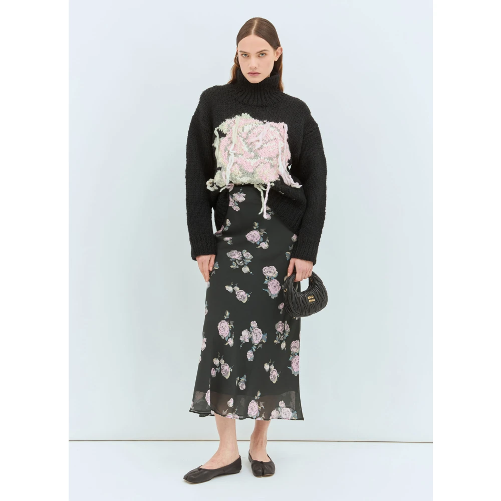 Ganni Bloemen Maxi Rok Black Dames
