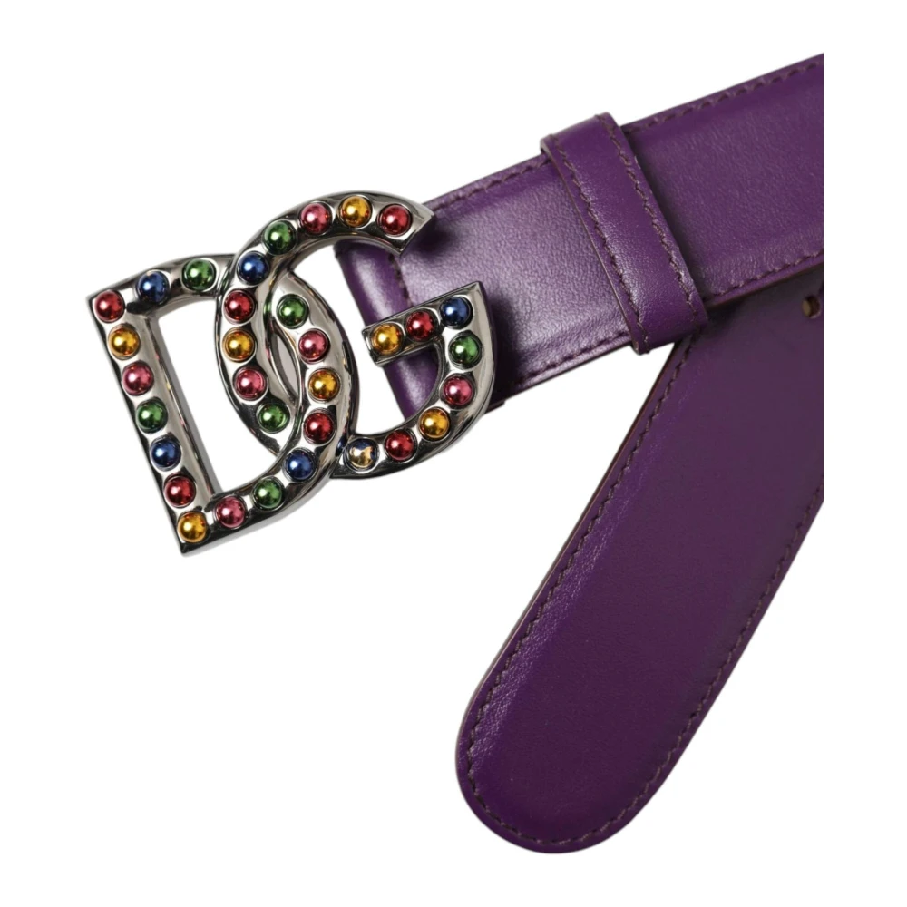 Dolce & Gabbana Paars Leren Logo Riem Purple Dames