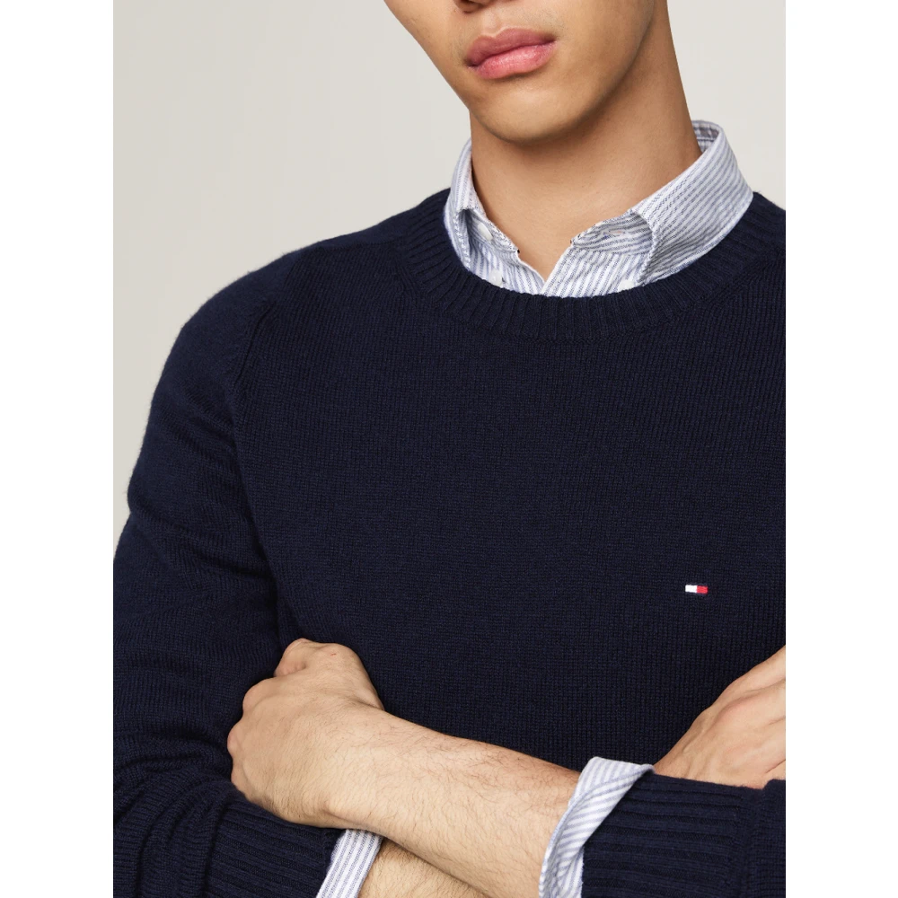 Tommy Hilfiger Blauwe Trui Lamswol Ronde Hals Stijl Blue Heren