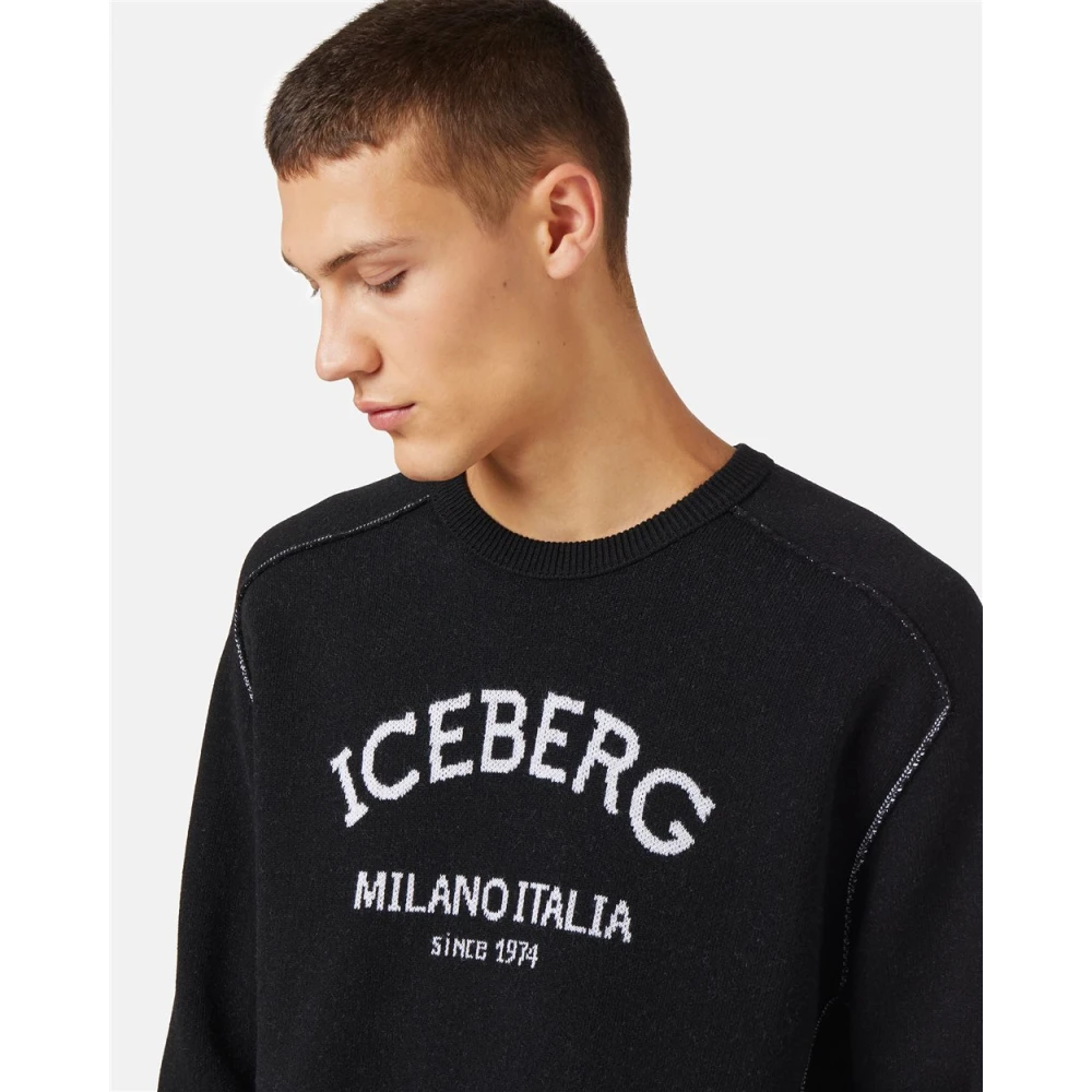 Iceberg Trui met ronde hals en logo Black Heren