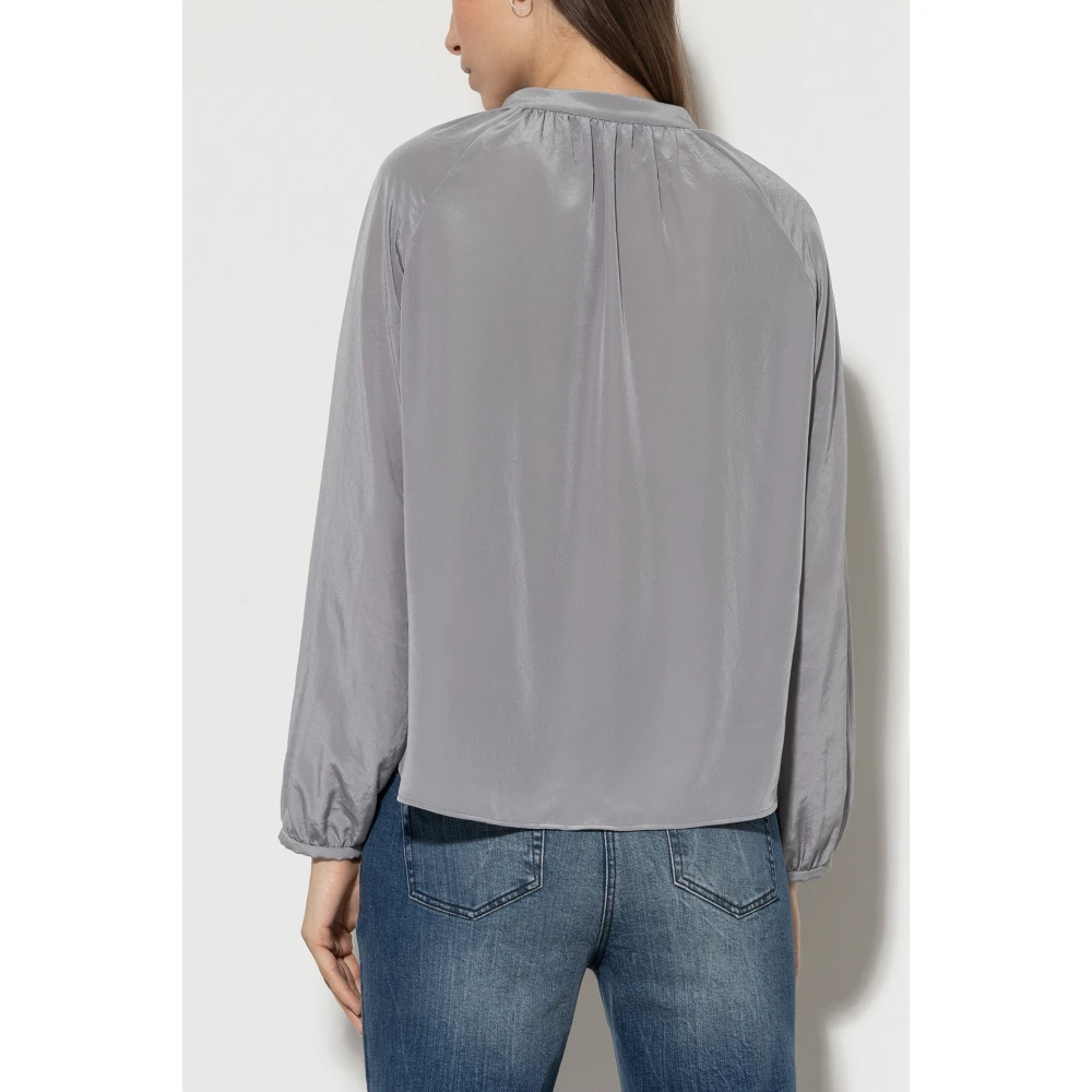LUISA CERANO Flowing Techno-Silk Tunic Blouse Gray Dames