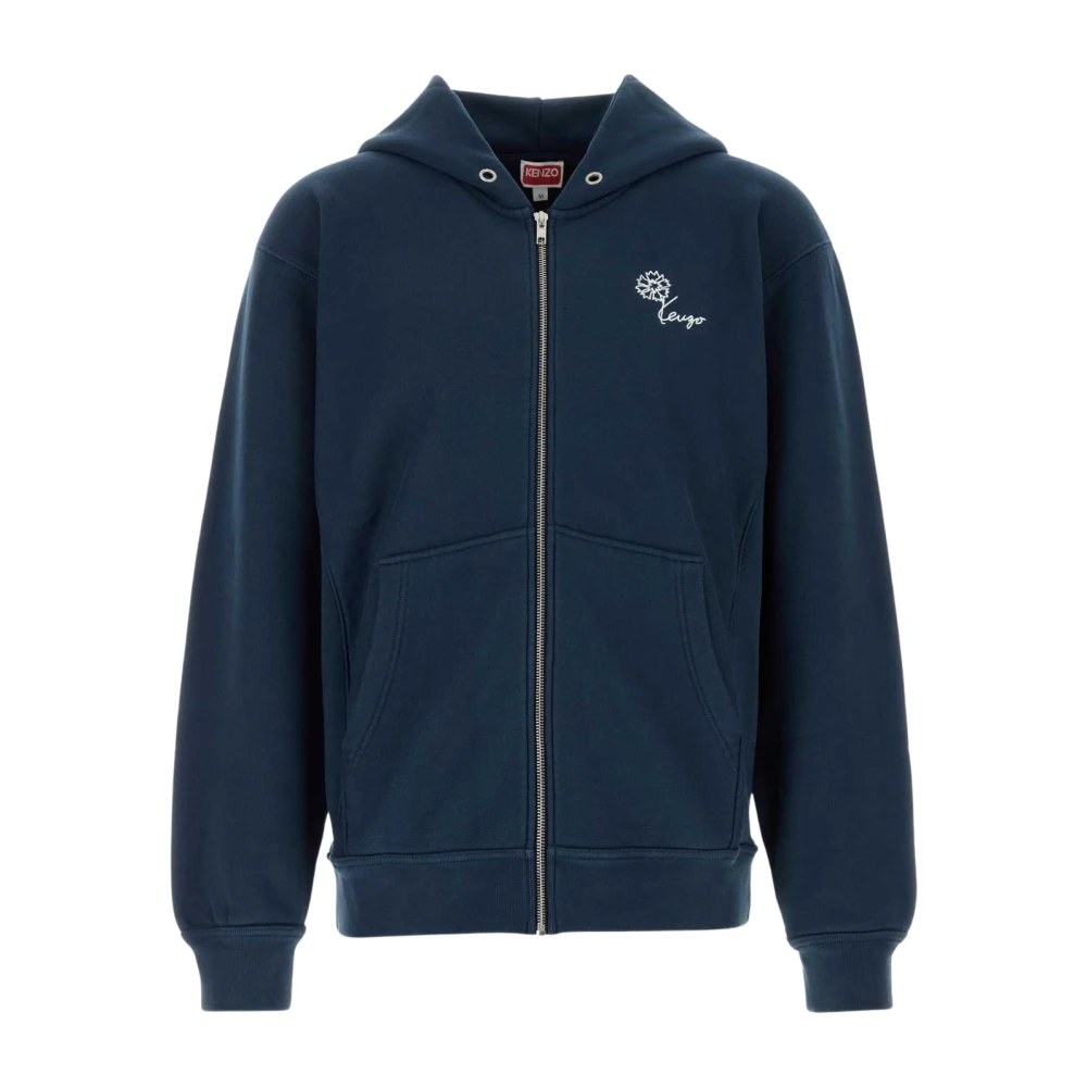 Kenzo Men's Blue Tulip Embroidered Zip Hoodie - Zip-Throughs - L - Sweatshirts & Hoodies