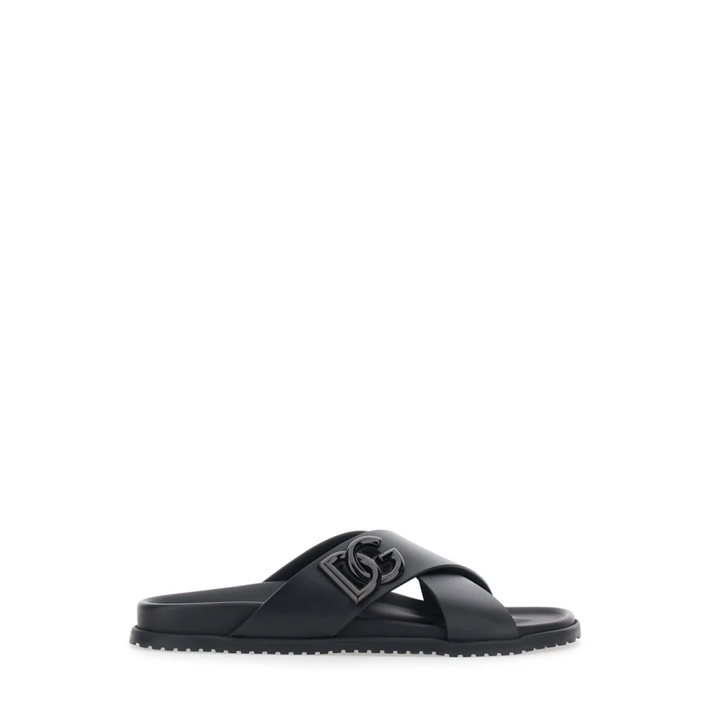 Dolce & Gabbana Men's Black Sliders, 7 Uk, Calfskin Sandal