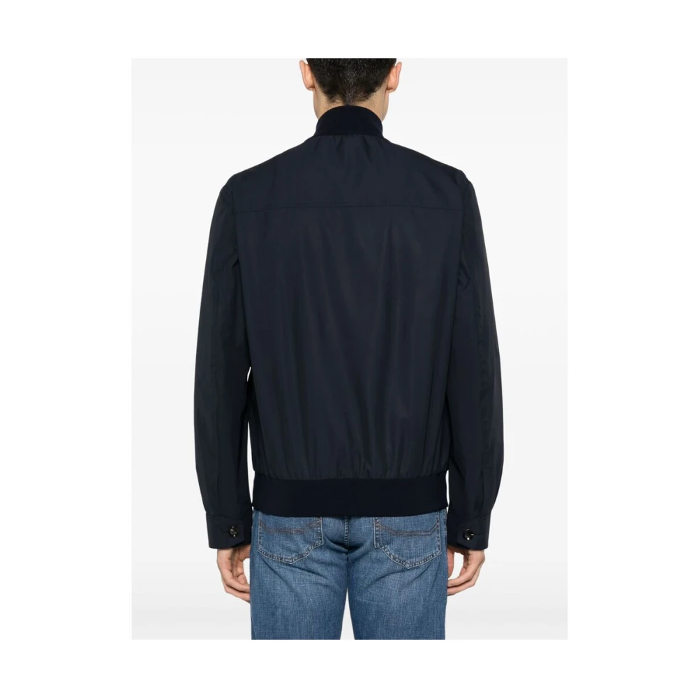 Brioni Navy Blue Zijden Opstaande Kraag Jas Blue Heren