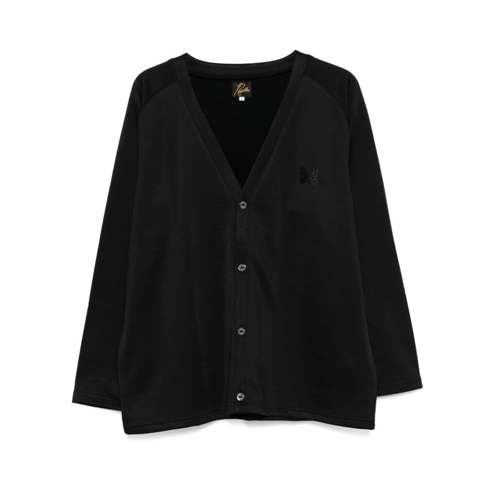 Needles Zwarte V-hals Sweater met knopen Black Heren