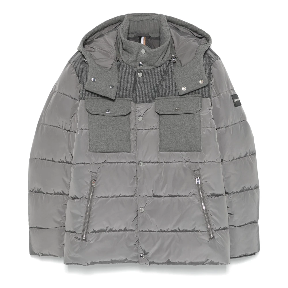 Hugo Boss Gewatteerde jas met capuchon en rits Gray Heren