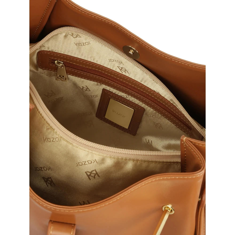Kazar Grote leren handtas met dubbele handvatten Brown Dames