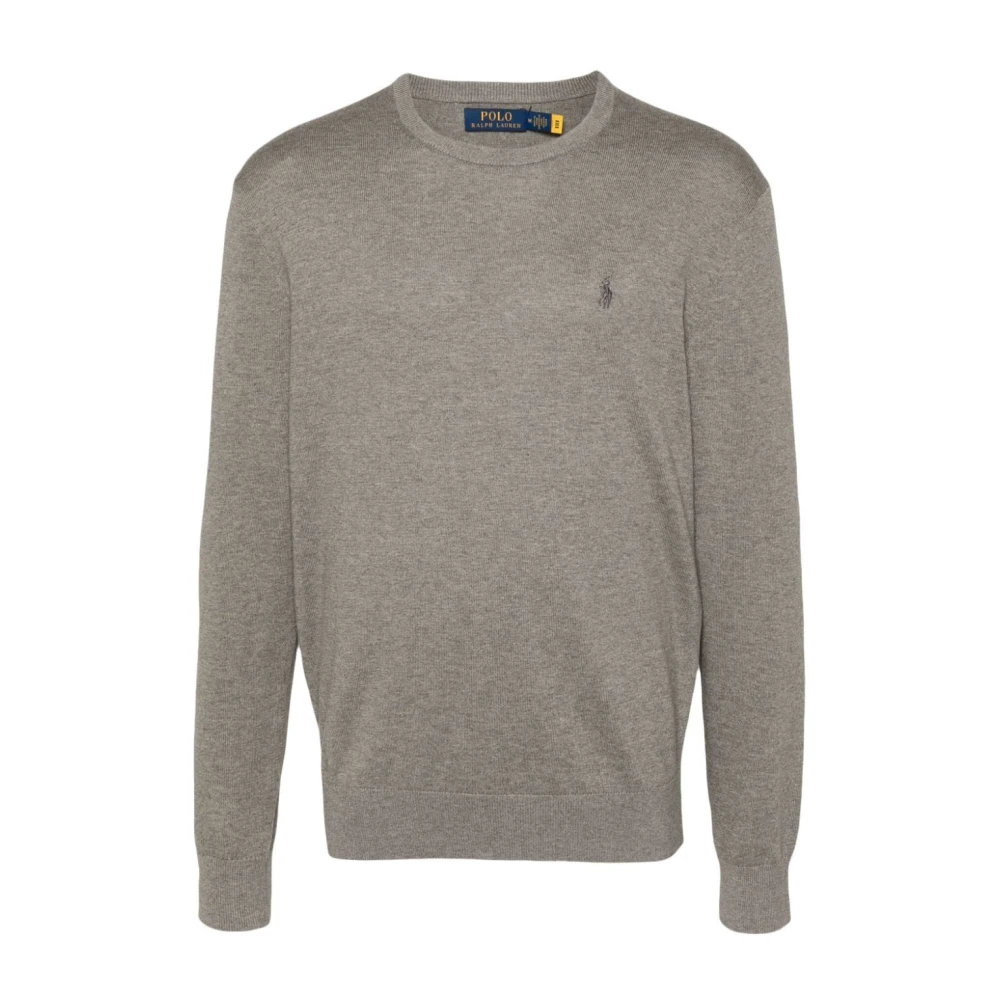 Polo Ralph Lauren Men's Gray Round-Neck Knitwear, L, Casual Grey Cotton Cashmere Jumper