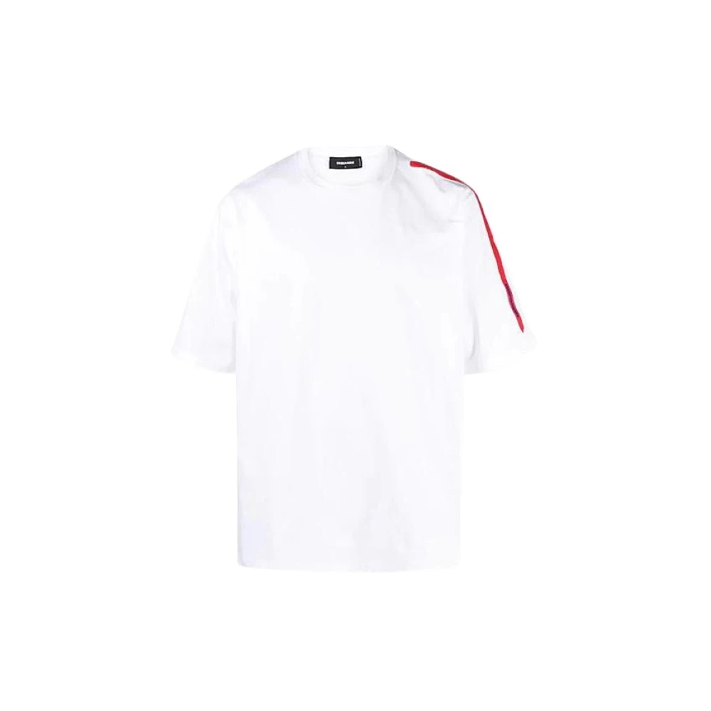 Dsquared2 Witte T-shirt met rode schouderband White Heren