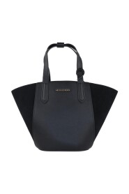 Portia Small Pebbled Leather Suede Tote Handbag (Black)