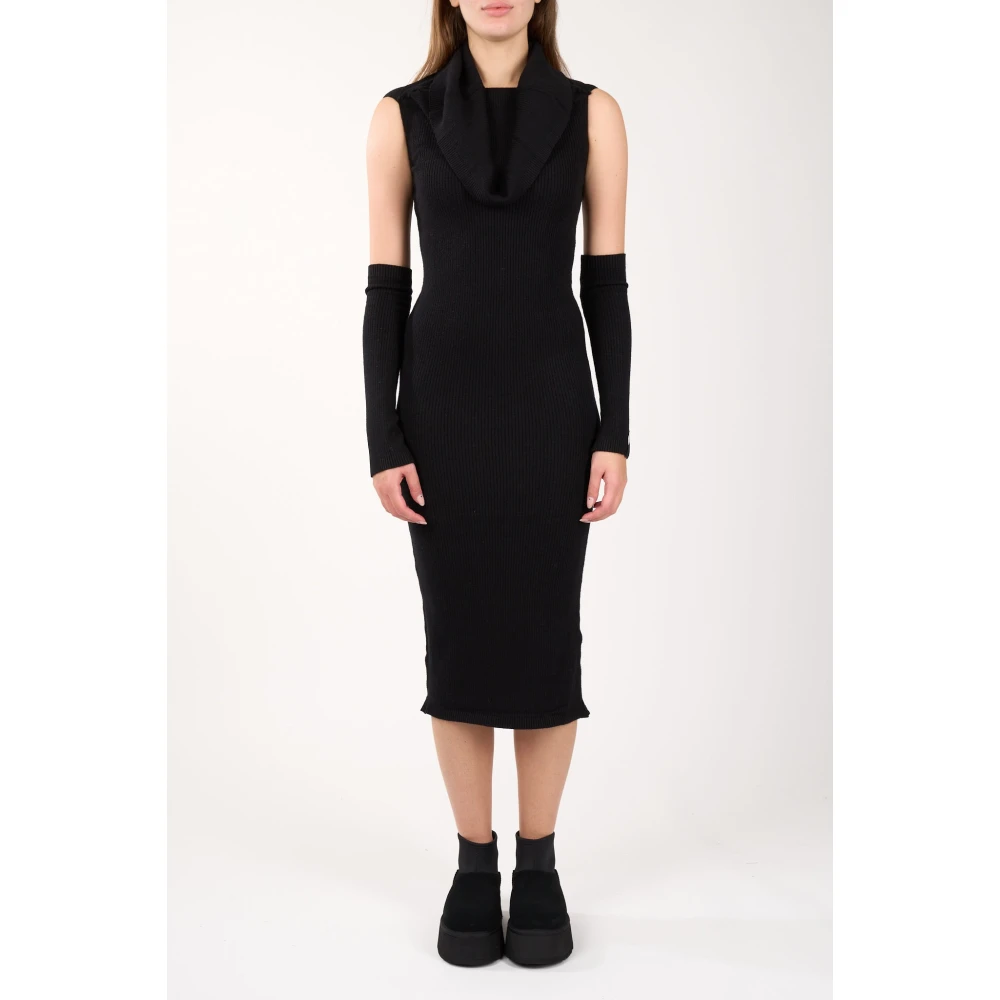 Hinnominate Geribbelde Midi Jurk met Mouwen Black Dames
