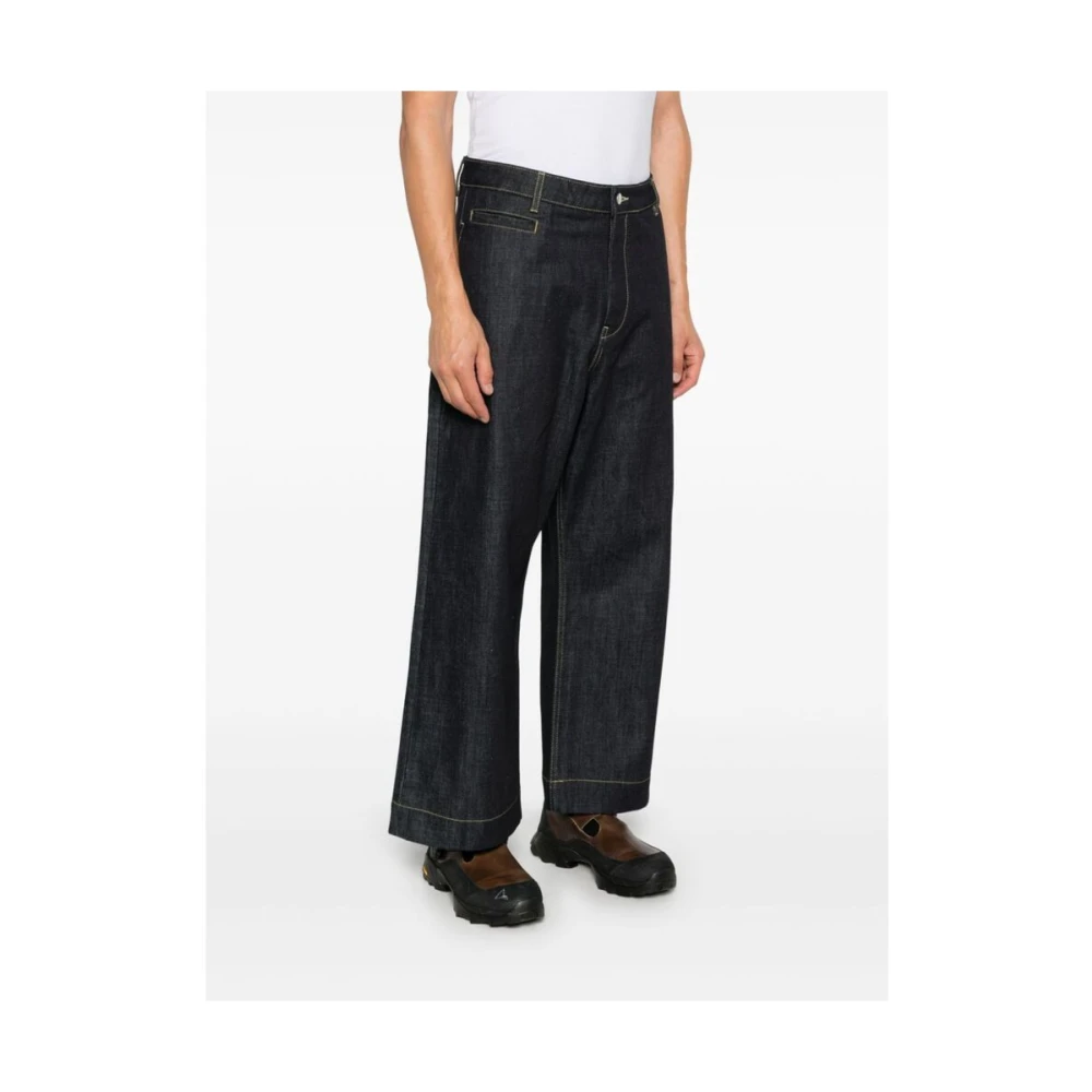 Studio Nicholson Indigo Blauwe Wide Leg Denim Broek Black Heren