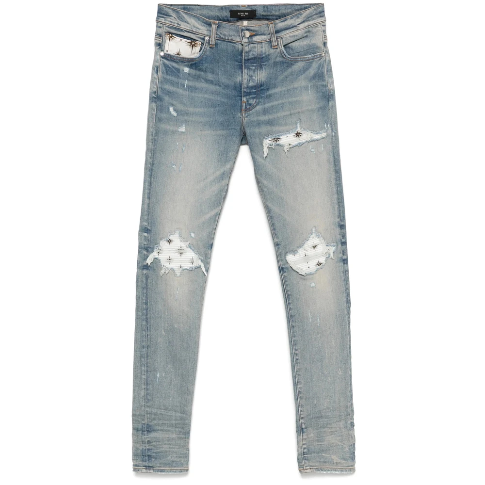 Amiri Lichtblauwe Ripped Jeans met knoopsluiting Blue Heren