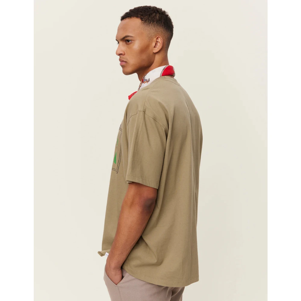 Les Deux Relaxte katoenen T-shirt met print Green Heren