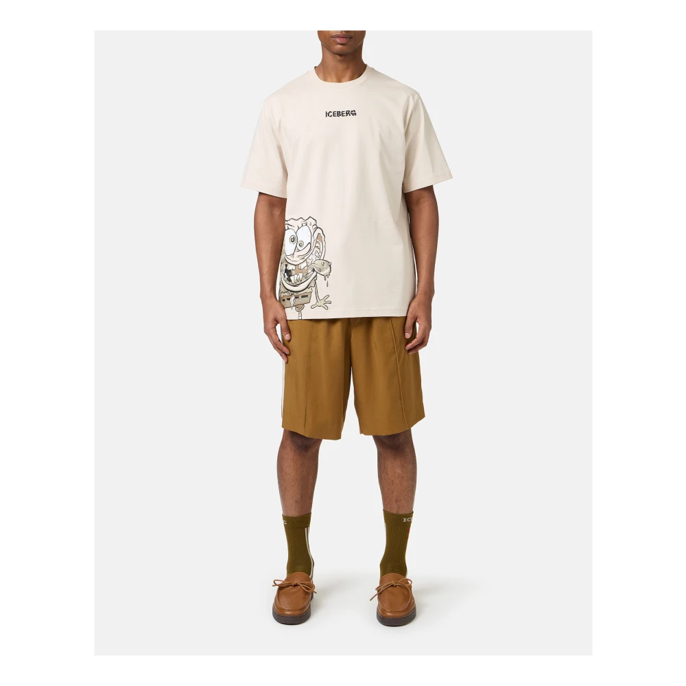 Iceberg Regular fit poederkleurig T-shirt met SpongeBob-print in jersey Beige Heren