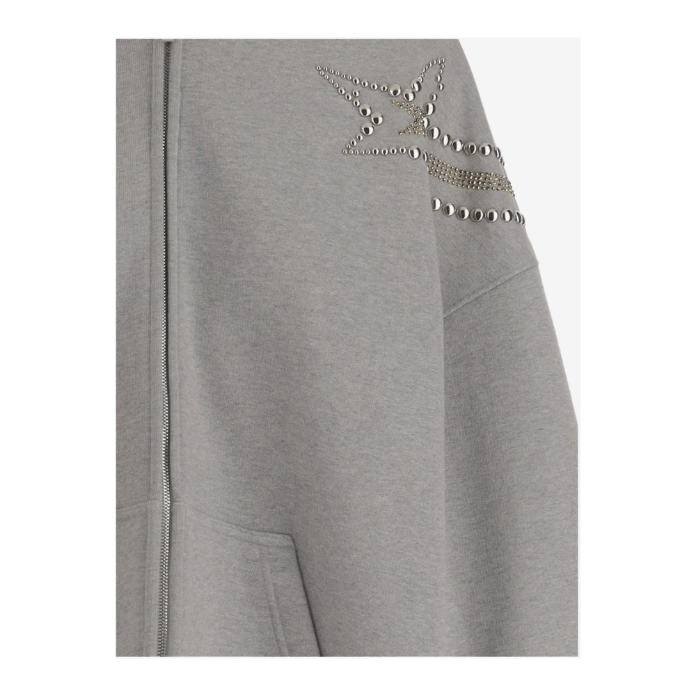 We11Done Rhinestone Stud Katoenen Sweatshirt Hoodie Rits Gray Heren