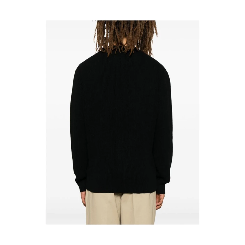 Ermenegildo Zegna Zwarte Kasjmier Ribgebreide Sweater Black Heren
