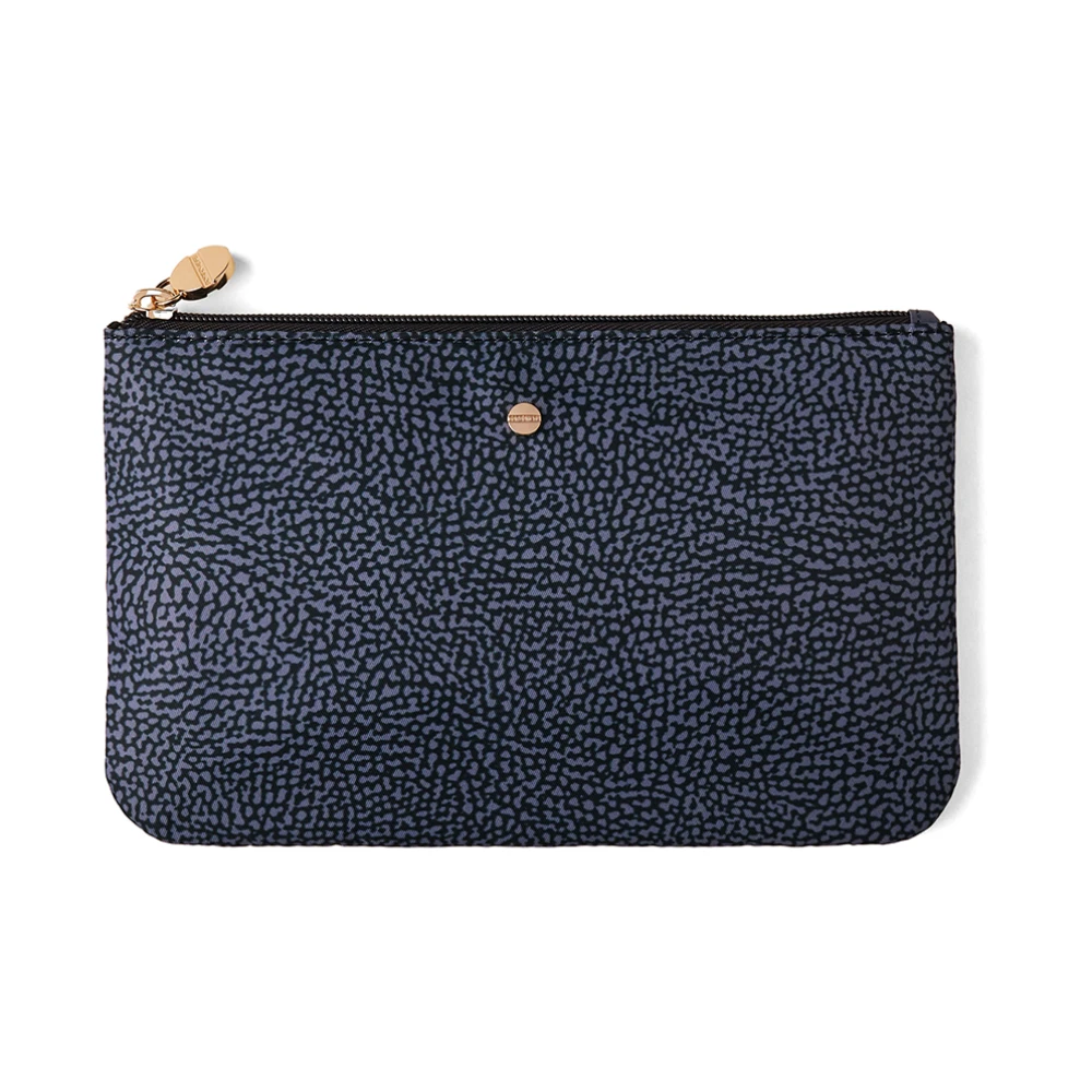 Borbonese Denim Plat Zakje met Leren Details Blue Dames