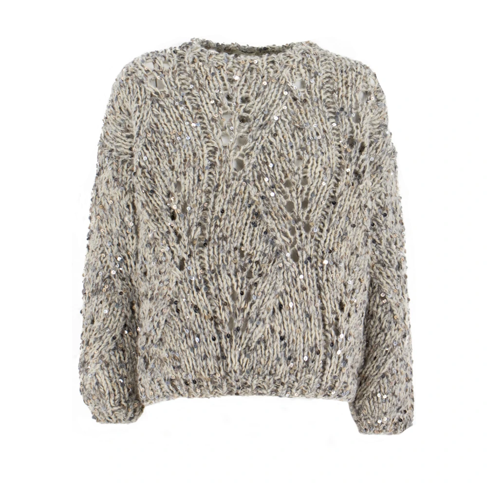 Panicale Geometrische Pailletten Crew-Neck Jumper Gray Dames