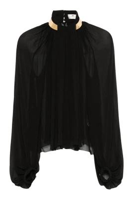 Crepon Viskos Blus med Smyckeskrage