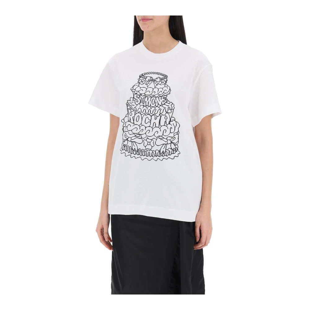 Simone Rocha Grafische Cake Logo Print T-Shirt White Dames
