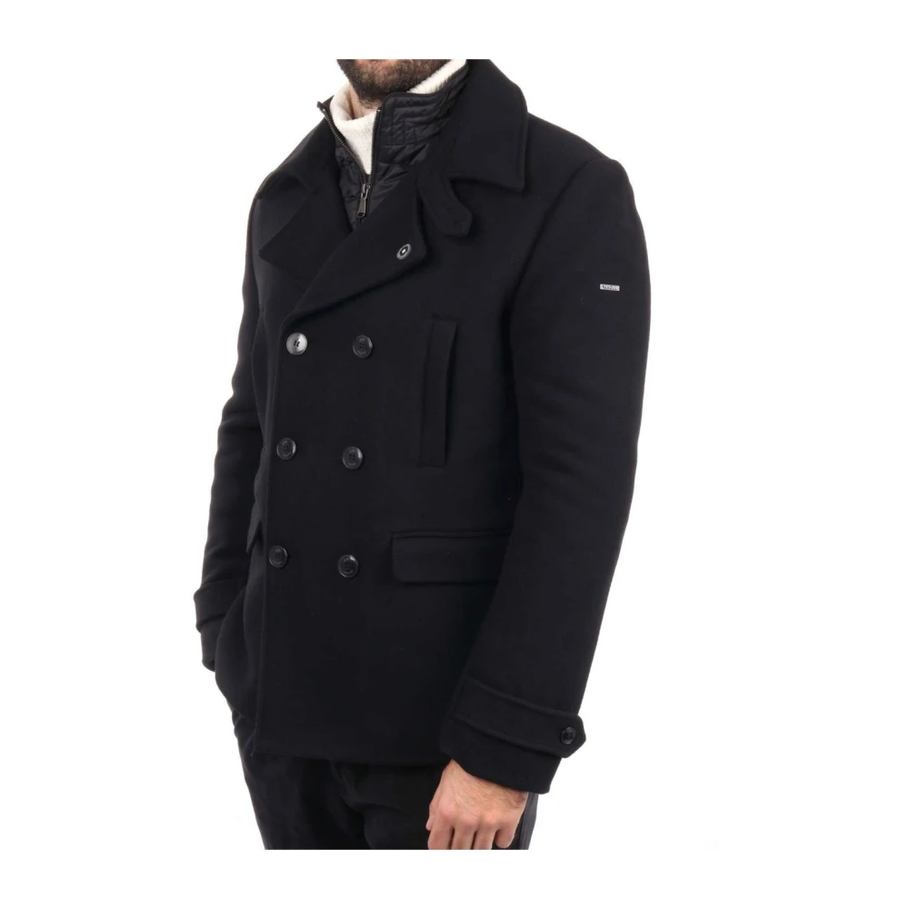 YES ZEE Zwarte dubbelrijige jas met afneembare vest Black Heren