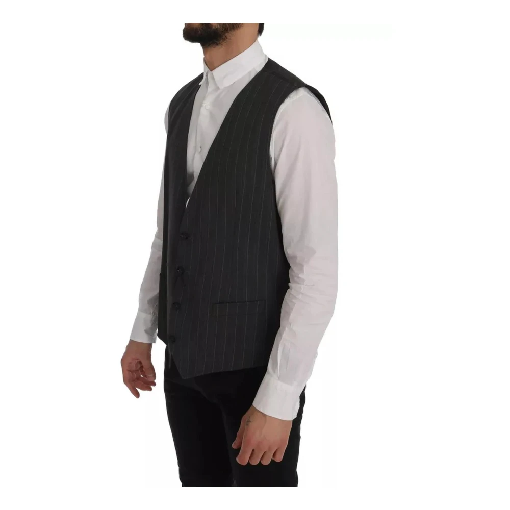 Dolce & Gabbana Grijze Gestreepte Wollen Vest Gray Heren