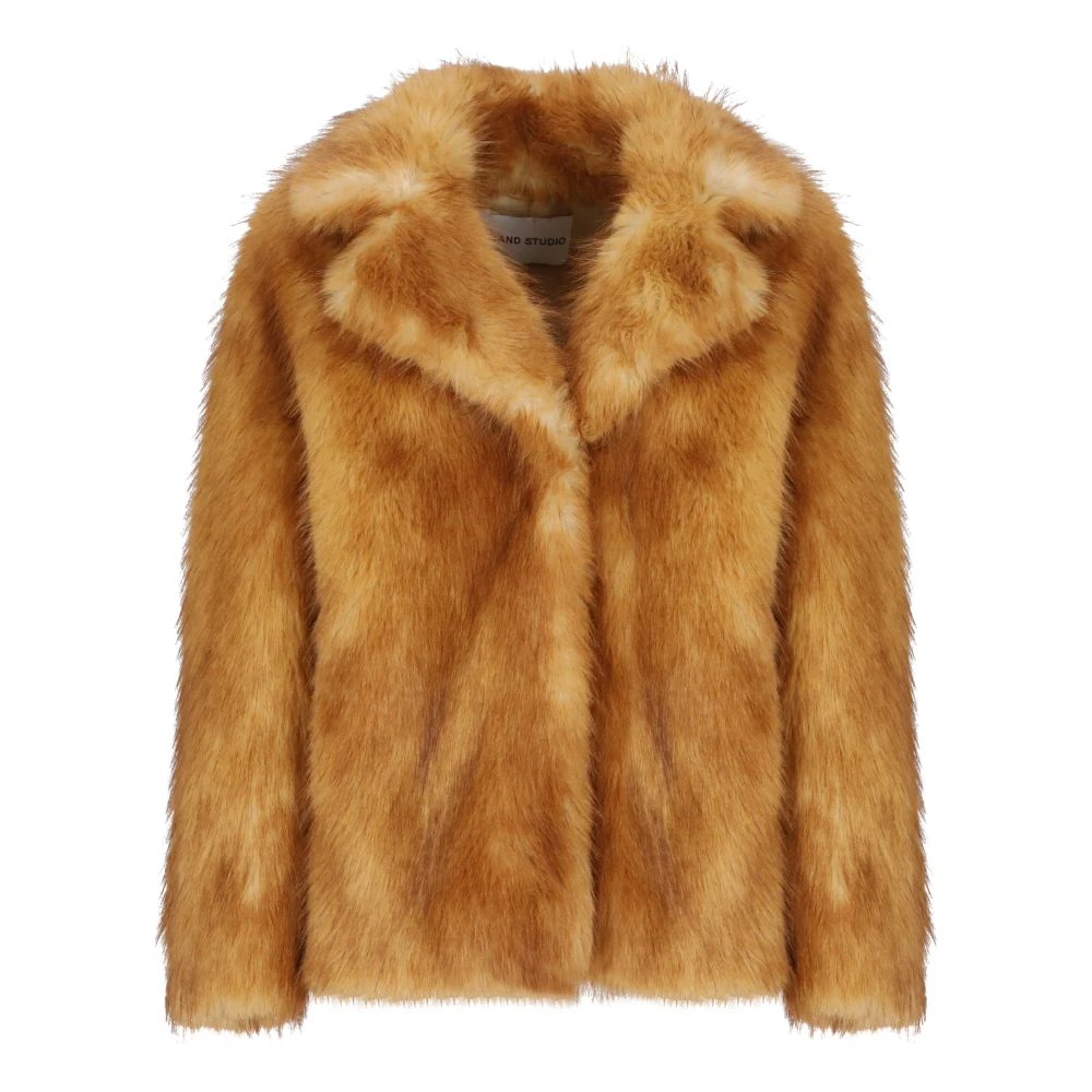 Stand Studio Bruine Faux Fur Kraag Jas Brown Dames