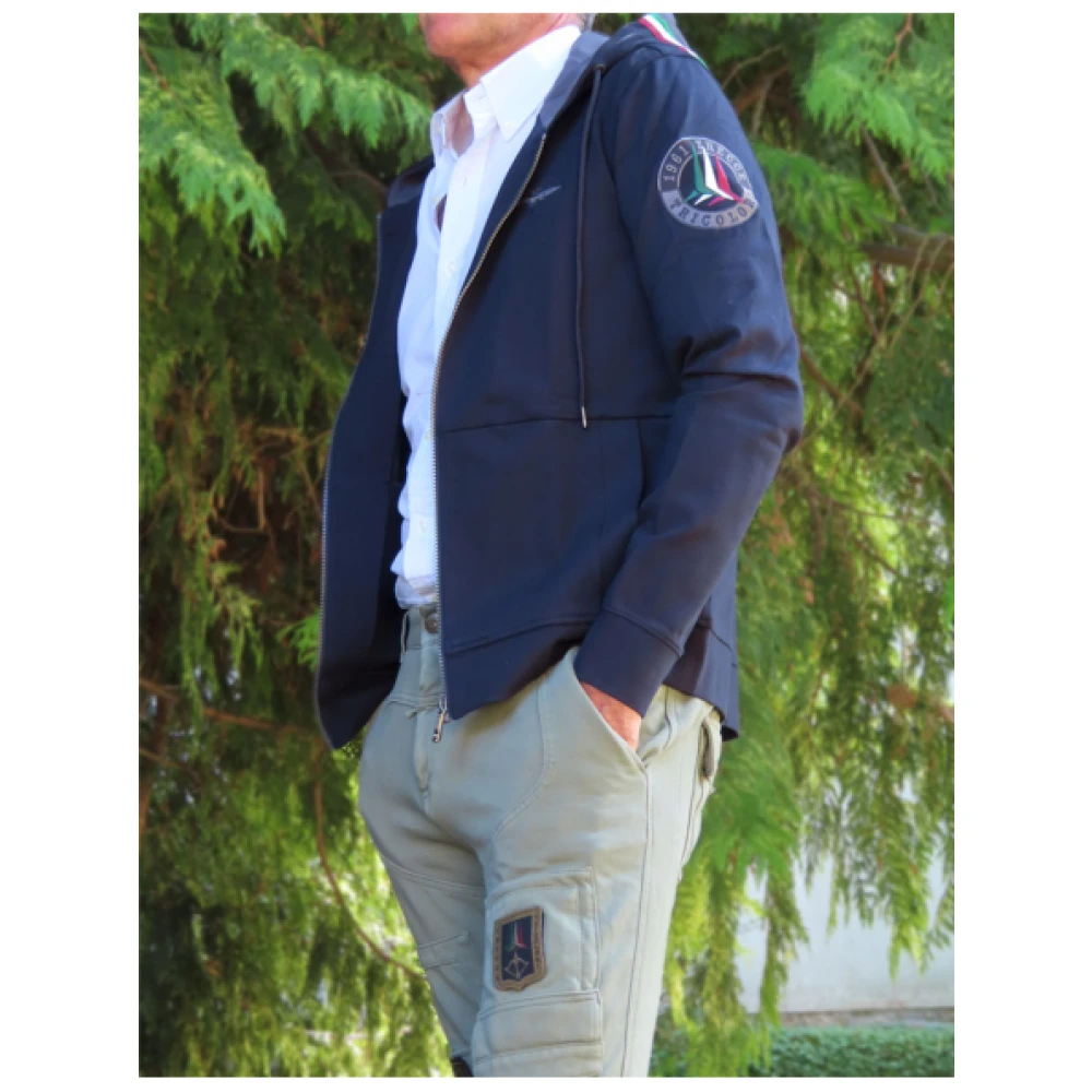 aeronautica militare Ritssluiting Hoodie Gilet van Gemengd Rayon Blue Heren