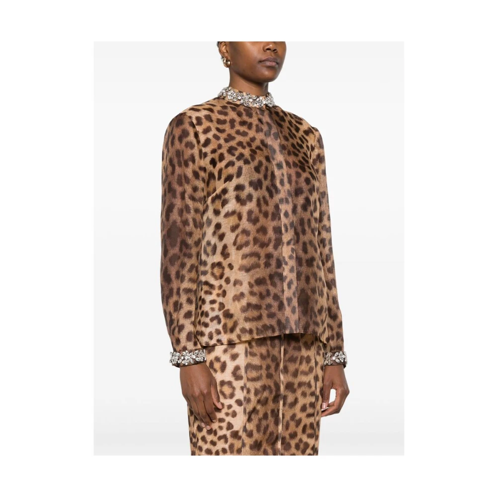 Zimmermann Luipaardprint Linnen-Zijden Bodysuit Brown Dames