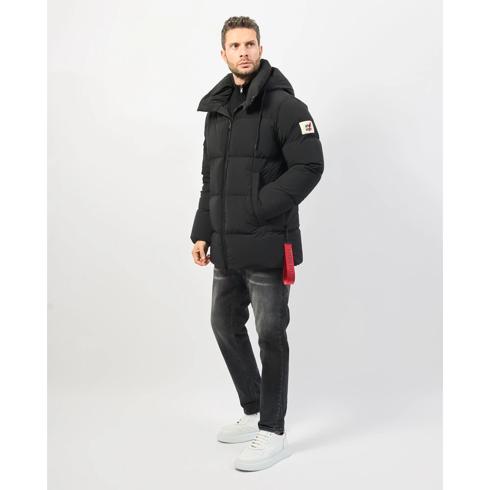 Afterlabel Zwarte Lange Donsjas met Capuchon Black Heren