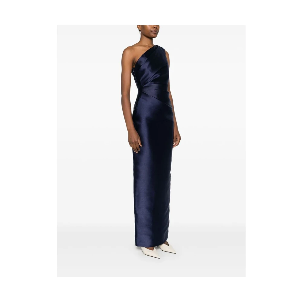Solace London Navy Blauw Satijn One-Shoulder Jurk Blue Dames