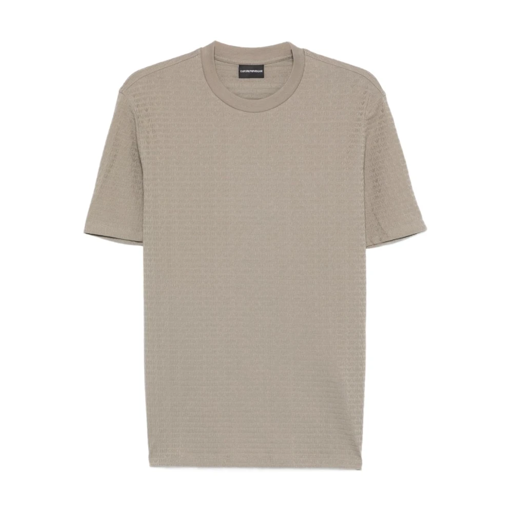 Emporio Armani Men's Beige T-Shirts, 3XL, Tonal Pattern Round Neck Short Sleeve Top
